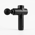 AI-generated matte-black massage gun with a round foam head on a white background.